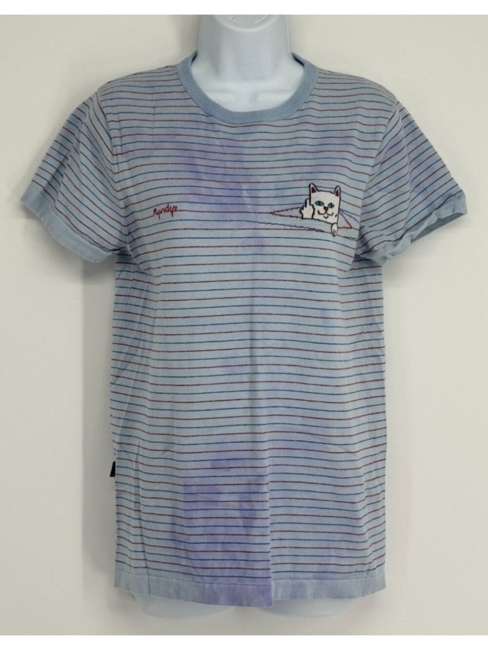 Ripndip Lord Nermal Striped Knit T-Shirt Small S Blue Skateboard Peekaboo Cat